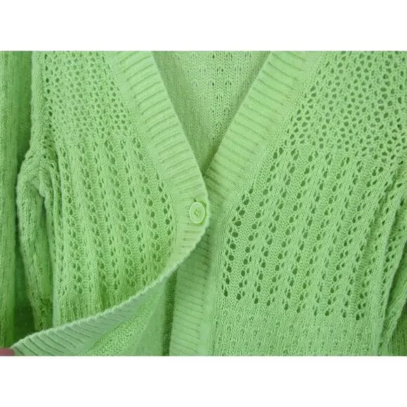 Christopher & Banks XL Chartreuse Open Knit Crochet One Button Cardigan Sweater - Picture 4 of 10